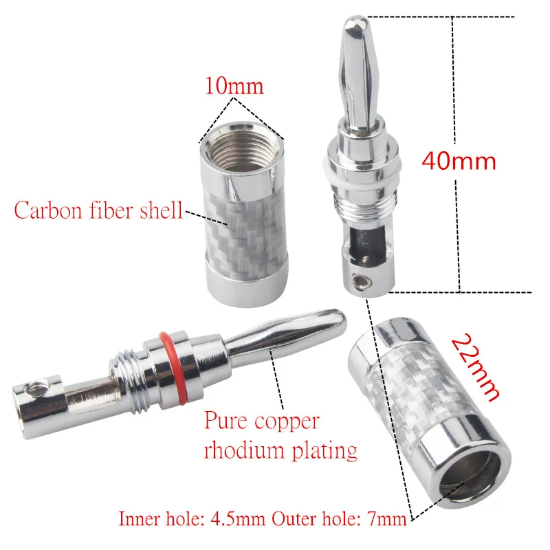 Tornillos de enchufe Banana de fibra de carbono chapado en rodio, conector de Cable de altavoz DIY de bloqueo, 8 piezas