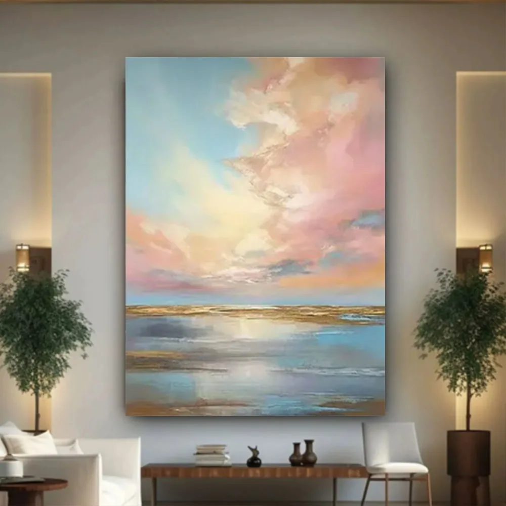 Interior With Sea View Decor Hand Painted Oil Paintings On Canvas Thick Oil Texture Scraper Draws Kanagawa Wave Pattern Wall Art