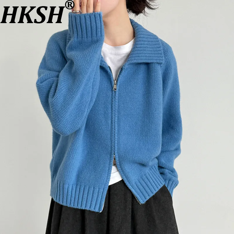 

HKSH Autumn Winter New Women Sweater Double Zipper Versatile Casual Elegant Fashion High-end Korean Tide Knitted Jackets HK13256
