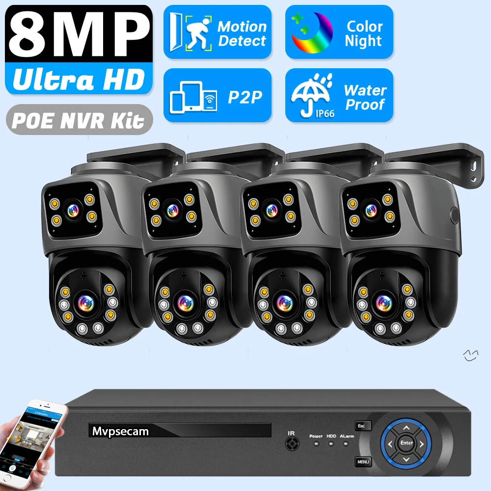 

H.265 4CH POE NVR System Kit Outdoor Waterproof POE IP Camera Set 6MP Dual Lens PTZ CCTV Home Security System Set XMEYE 10CH