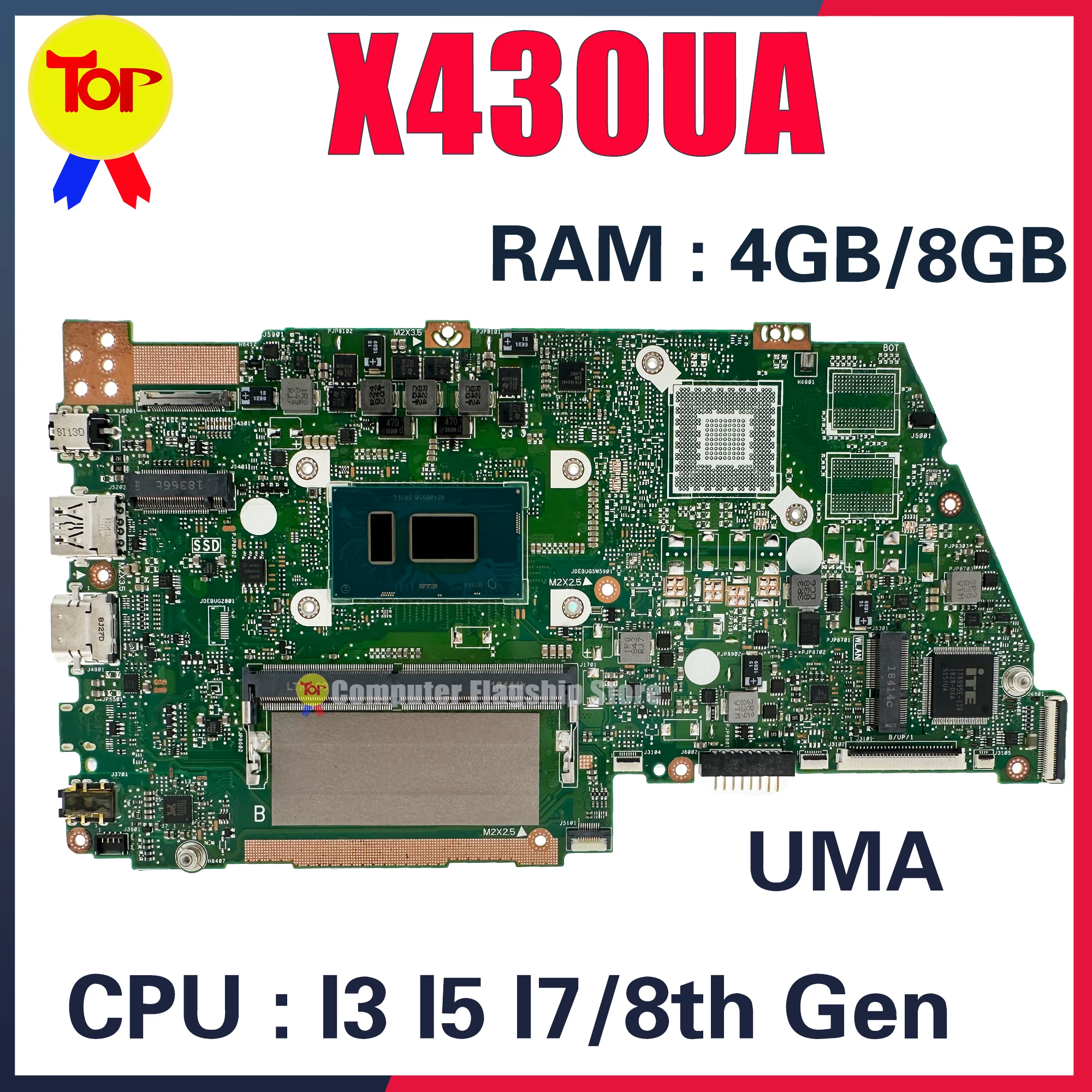 X430UN Mainboard For ASUS S430UF V430UF K430UN S430UA R430UA K430UA R430UN R430UF X430UA Laptop Motherboard I3 I5 I7 4GB/8GB-RAM