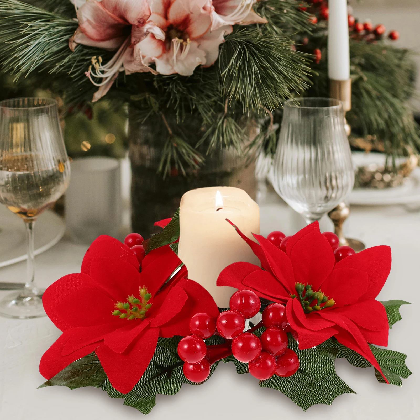 

Ring Christmas Wreath Decorate Candlestick Ornaments Rings Red Holder Centerpiece Wreaths