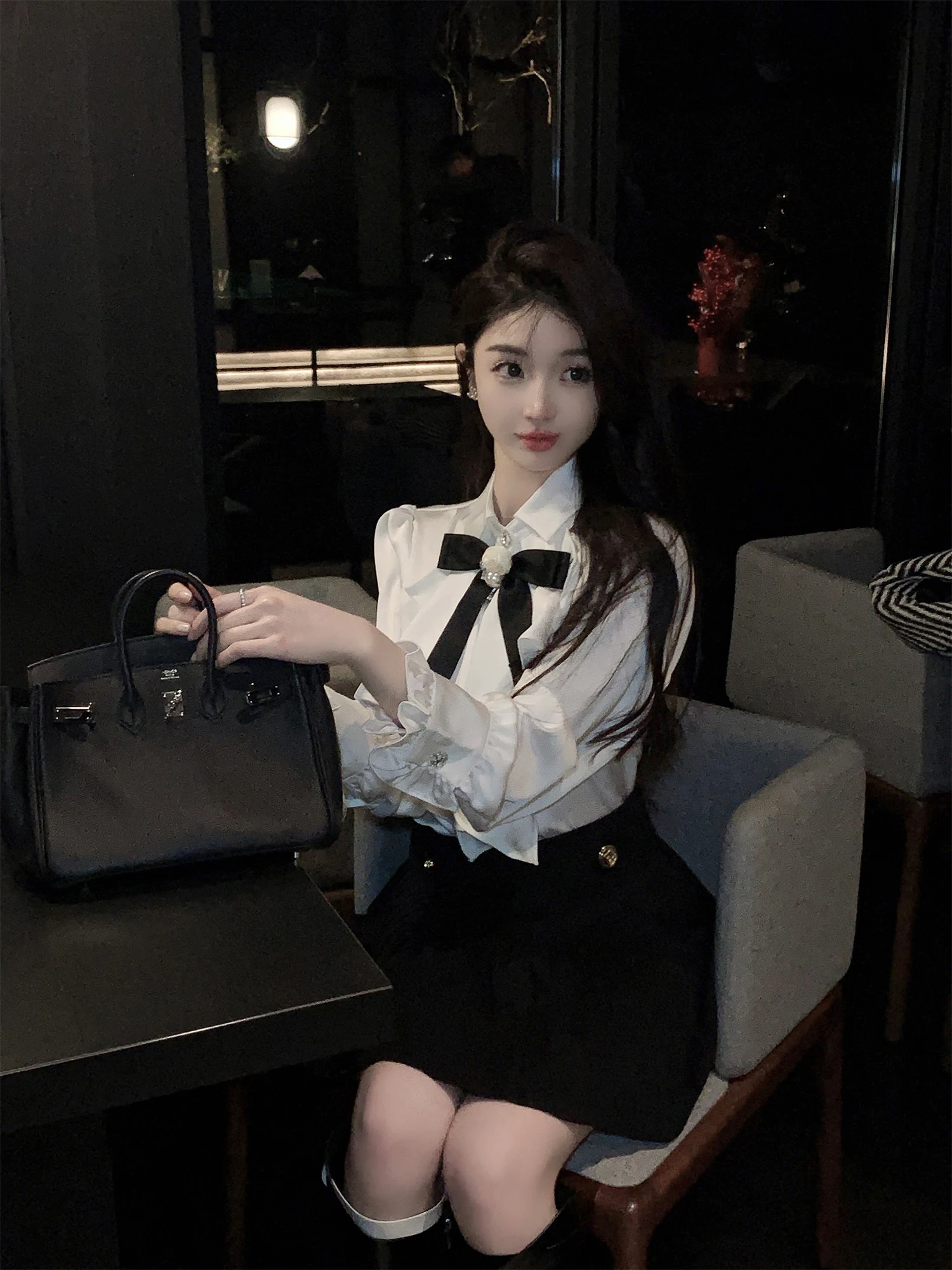 

Белая шелковая атласная блузка с узлом, красивый модный топ из весенней коллекции Fairy Jiang для женщин