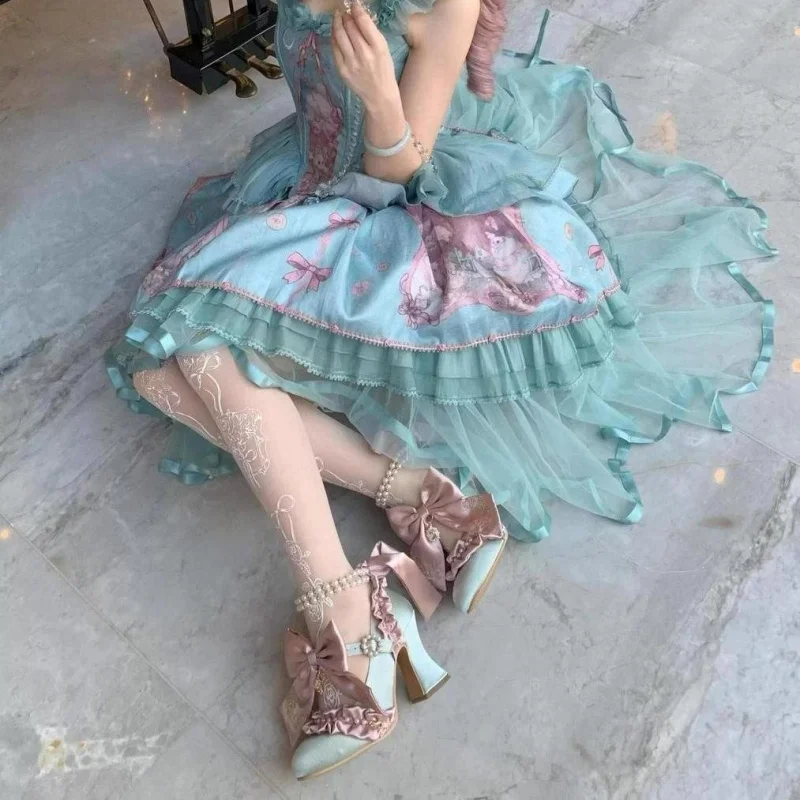 Y2K Luxury Designer Lolita Court Shoes Women Velour Bowknot Princess Dress Gothi Elegant Round Toe High Heels Party Cosplay