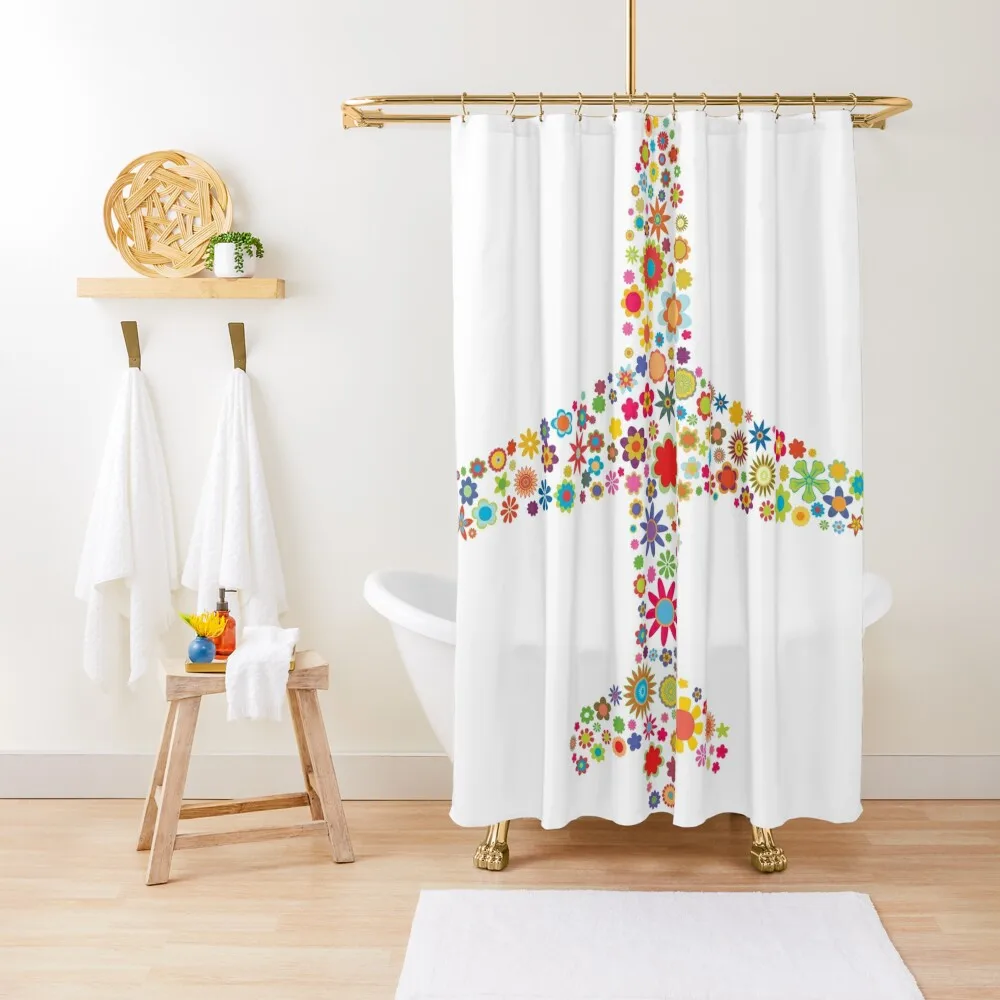 

Colorful Flower Airplane - White Background Shower Curtain Bathroom Deco Waterproof Bath And Anti-Mold Shower Waterproof Curtain