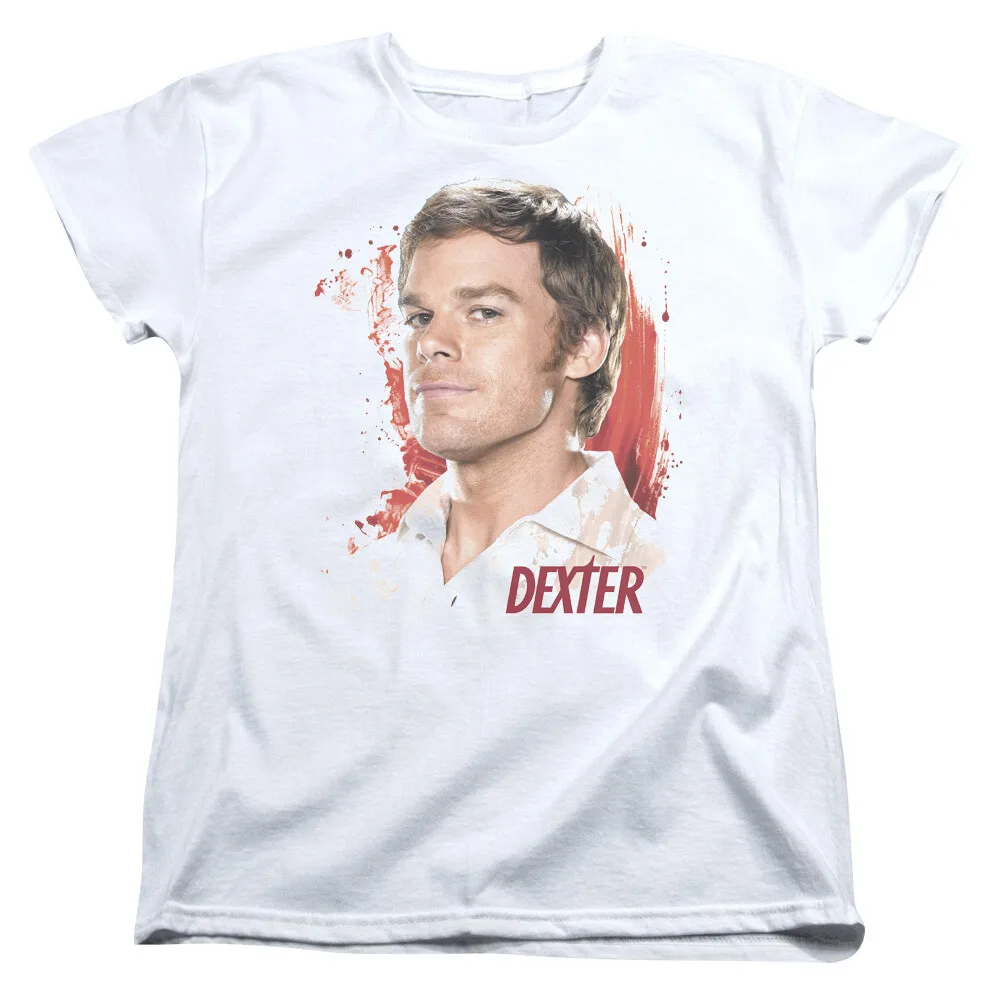 

Женская футболка Dexter с портретом брызг крови, белая футболка