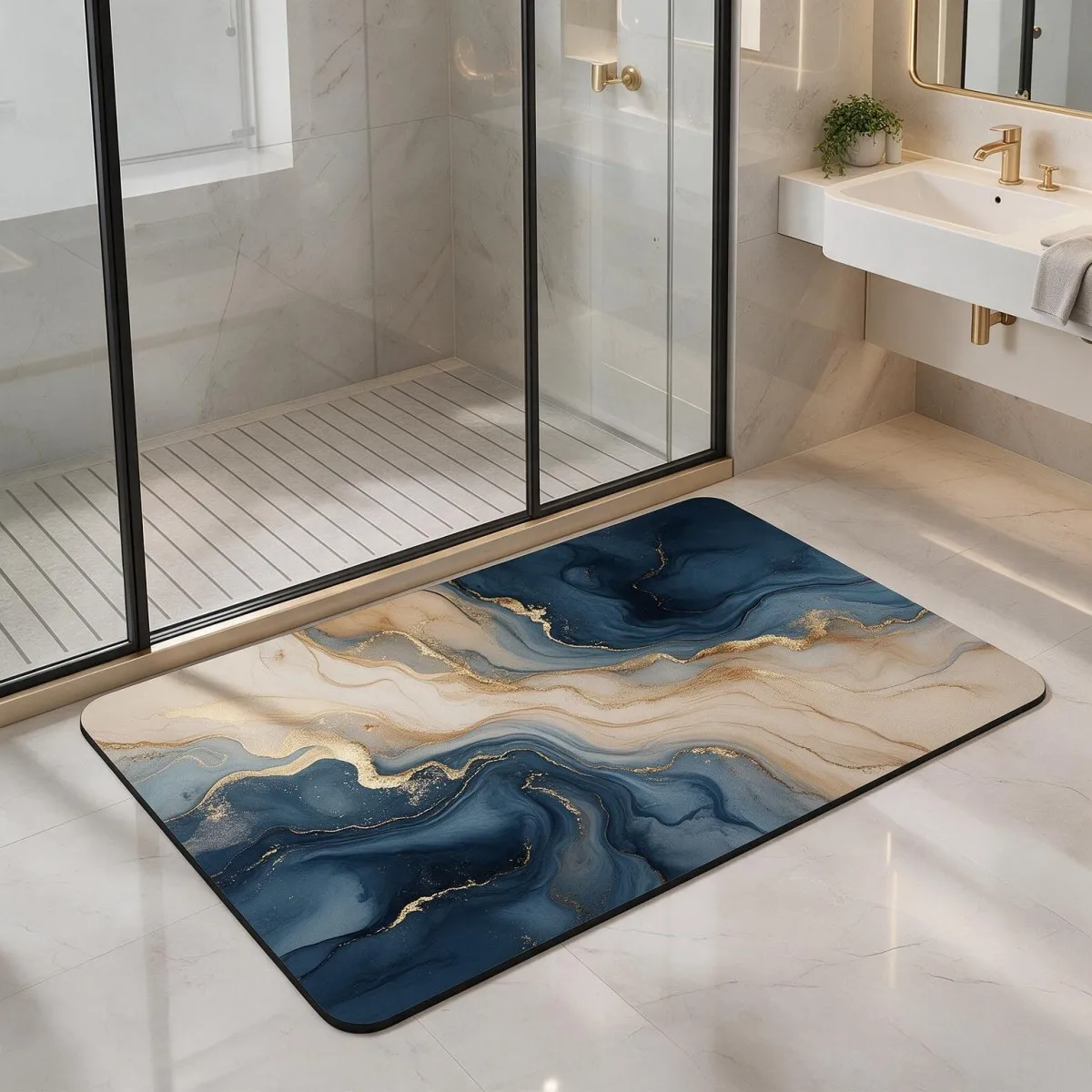 Tappetino da bagno quadrato in fango di diatomee, assorbente, antiscivolo, con fondo in gomma, ideale per WC e porta.