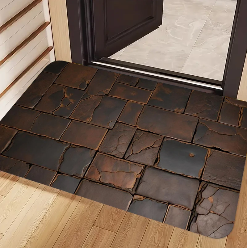 2D Wood Stone Print Doormat Rustic Brick Pattern Non-Slip Floor Mat Soft Welcome Rug for Front Door Farmhouse Home Decor