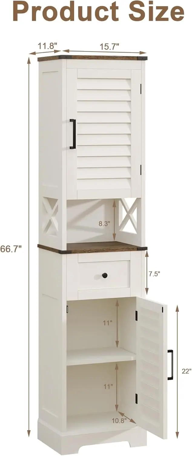 Farmhouse Storage Cabinet, Tall Bathroom Storage Cabinet with Door&Adjustable Shelves, Kitchen Cabinet with Storage, Narrow Line