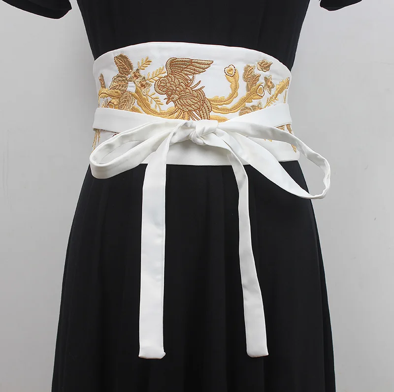 

Chinese Style Embroidery Belt Girdle White Red Black Wide Belt Women's Fabric Dress Lace Decorative