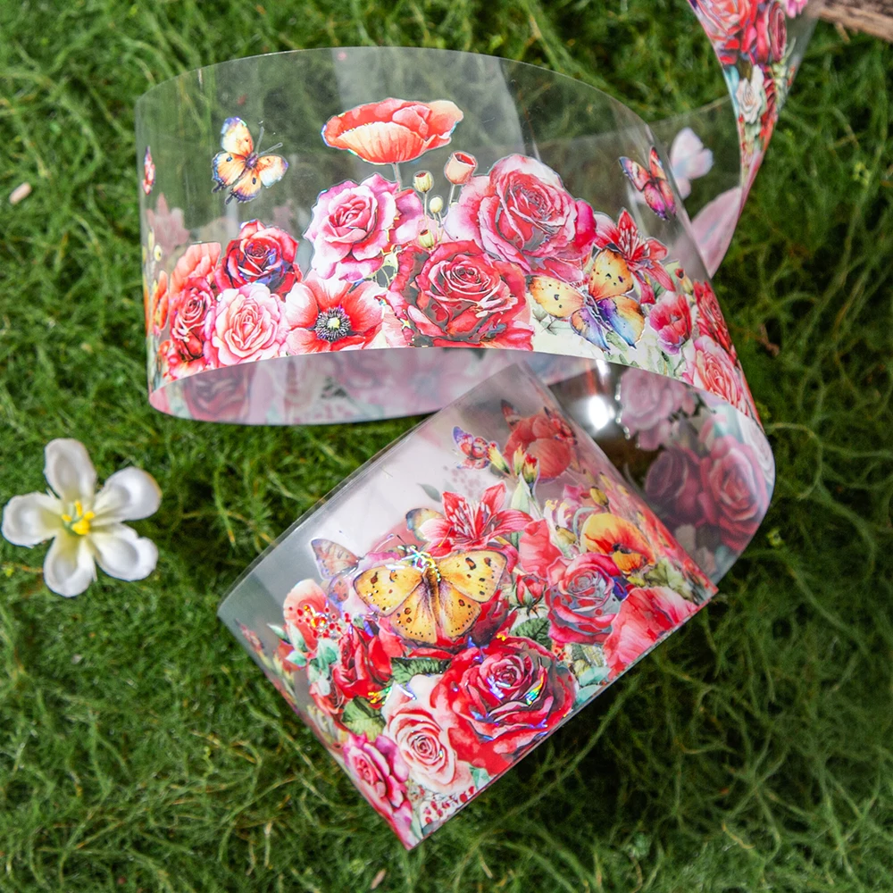 6Style 200cm/Roll Flowers PET Tape Shell Light Landscaping Handbook DIY Material Loop Sticker Scrapbook Decoration