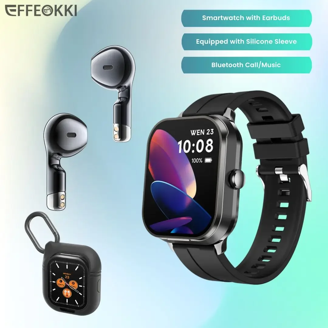 Effeokki D8Pro 2 In 1 Smartwatch Built Earphone Men 2 Inch NFC Make/Answer Call Sleep Monitor For Oppo Vivo Phone