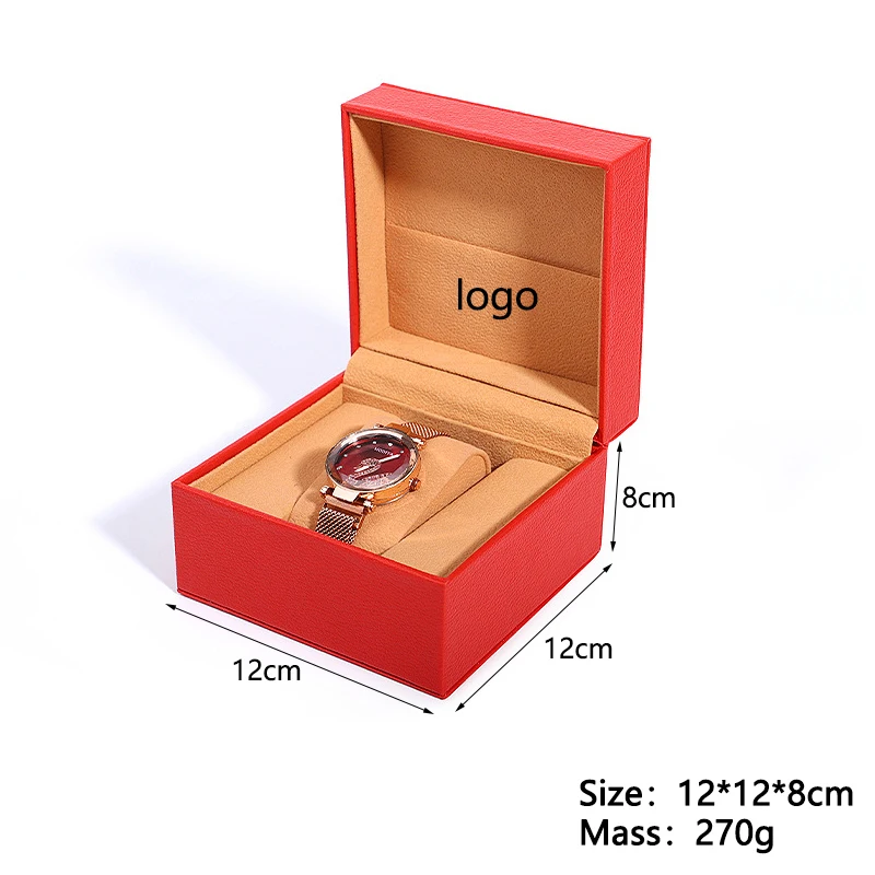 Free Customized Logo Pu Flip Single Watch Case Packing Box Jewelry Storage Watch Organizer Boxes Large Volume Wholesale Price