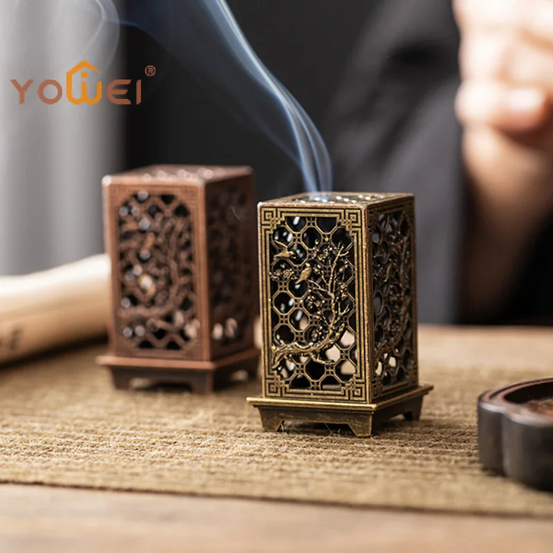 Latest Alloy Censer Incense Holder Square Vertical Incense Burner Indoor Aromatherapy Home Ornament Chinese Plum Incense Burners
