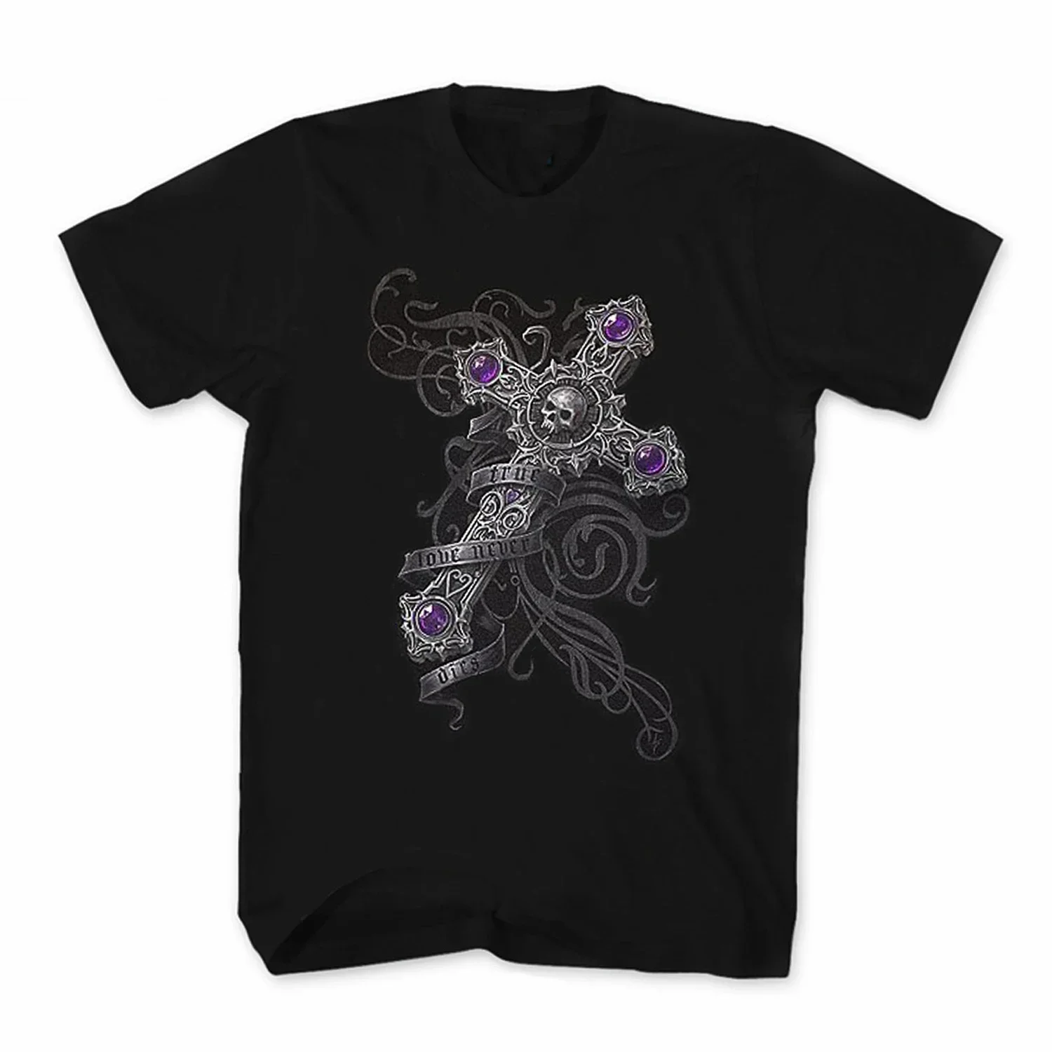 

True Love Never Dies. Creative Gothic Style Cross T-Shirt 100% Cotton O-Neck Summer Short Sleeve Casual Mens T-shirt Size S-3XL