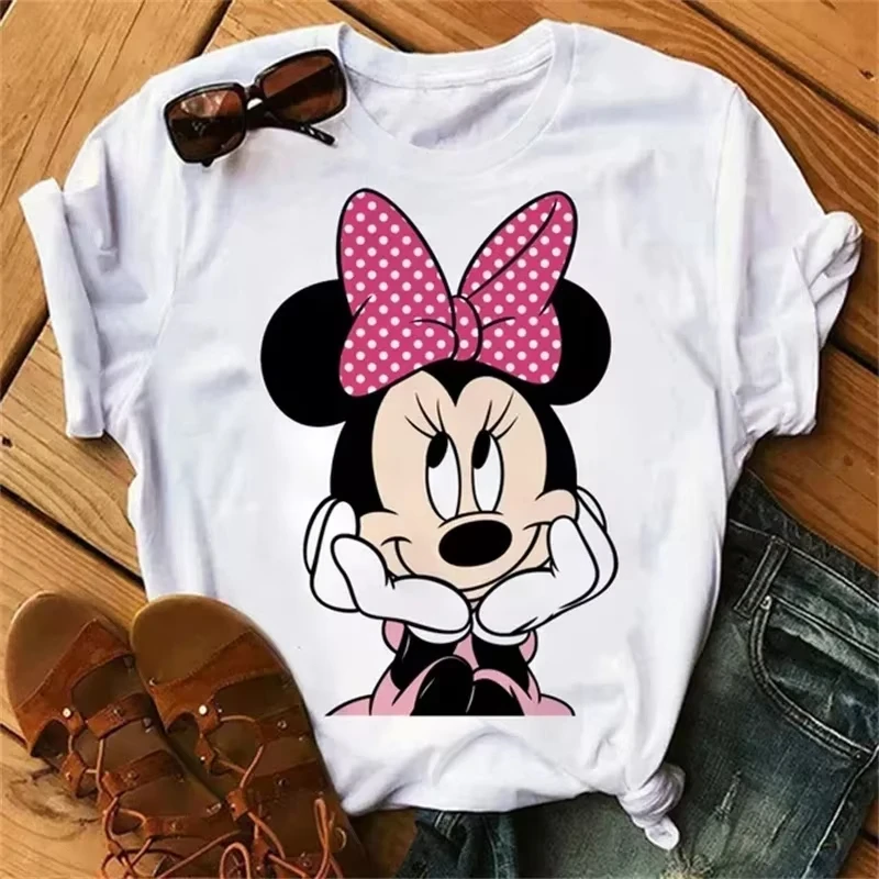 

Disney Cartoon Graphic Printed Women T-shirt Cute Casual O-Neck Short Sleeves T Shirt Streetwear Female Y2k Clothes Tops Tees