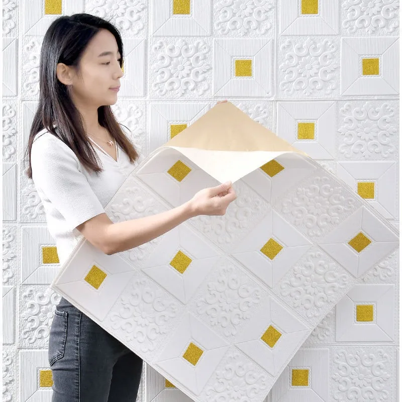 20pcs 35cmx35cm waterproof gold foam brick wall sticker wallpaper self adhesive vintage design home wall decoration