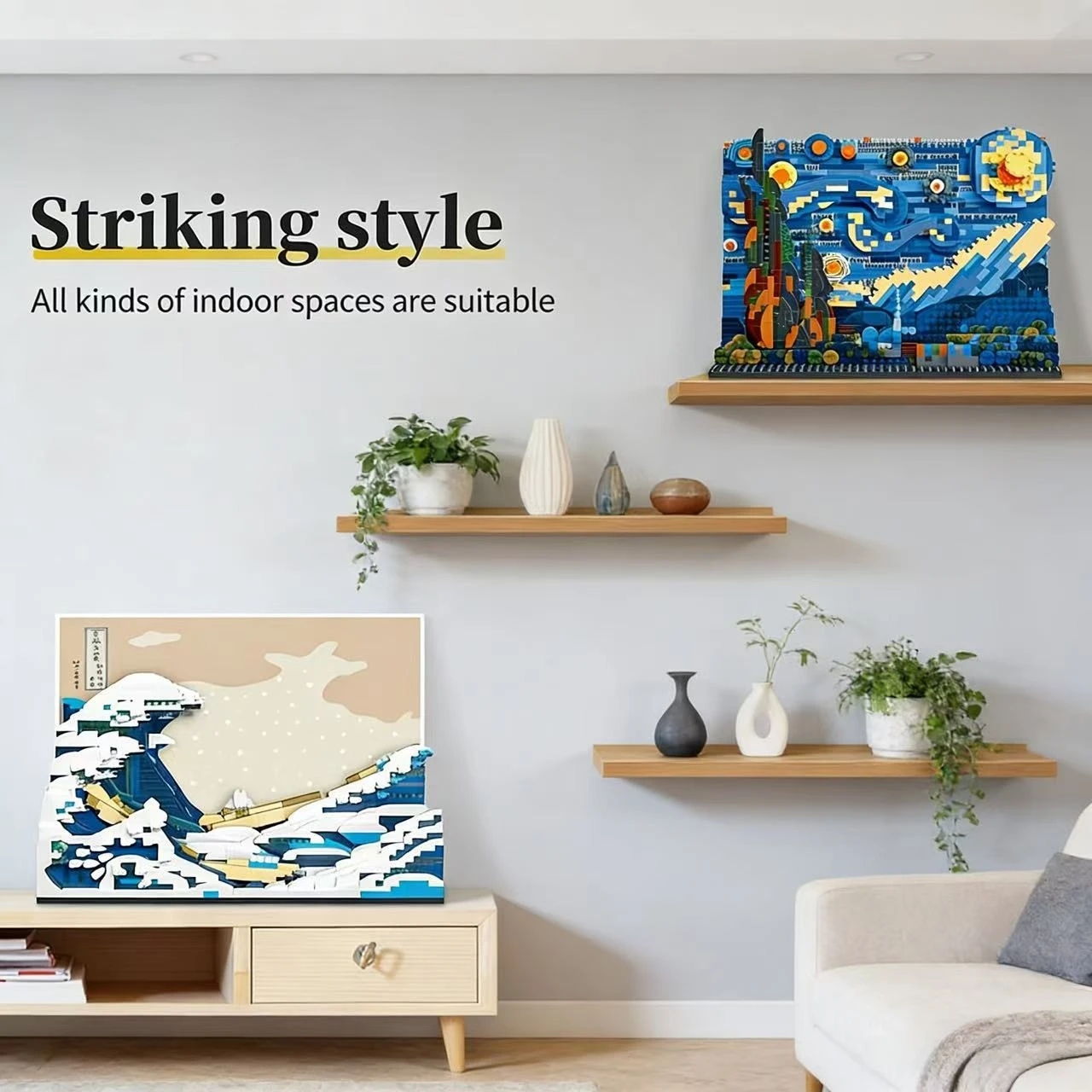 

НОВЫЙ Pantasy Kanagawa Surfing Puzzle Ukiyo-E, строительный блок, украшение, креативная игрушка для сборки, всемирно известная живопись, подарок