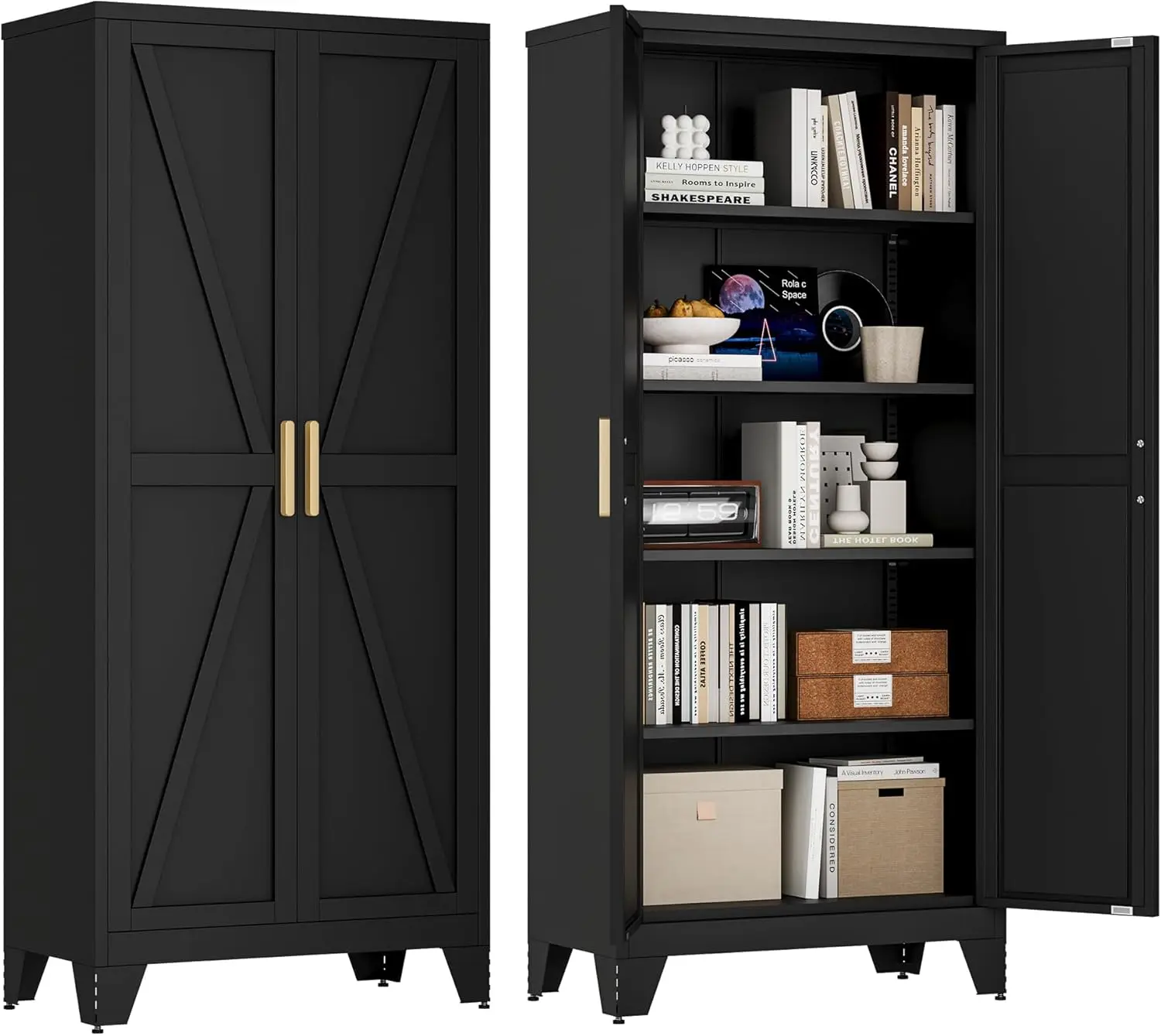 

71'' Farmhouse Metal Storage Cabinet with Barn Doors,Steel File Cabinet for Home Office,Kitchen Pantry 4 Adjustable Shelves