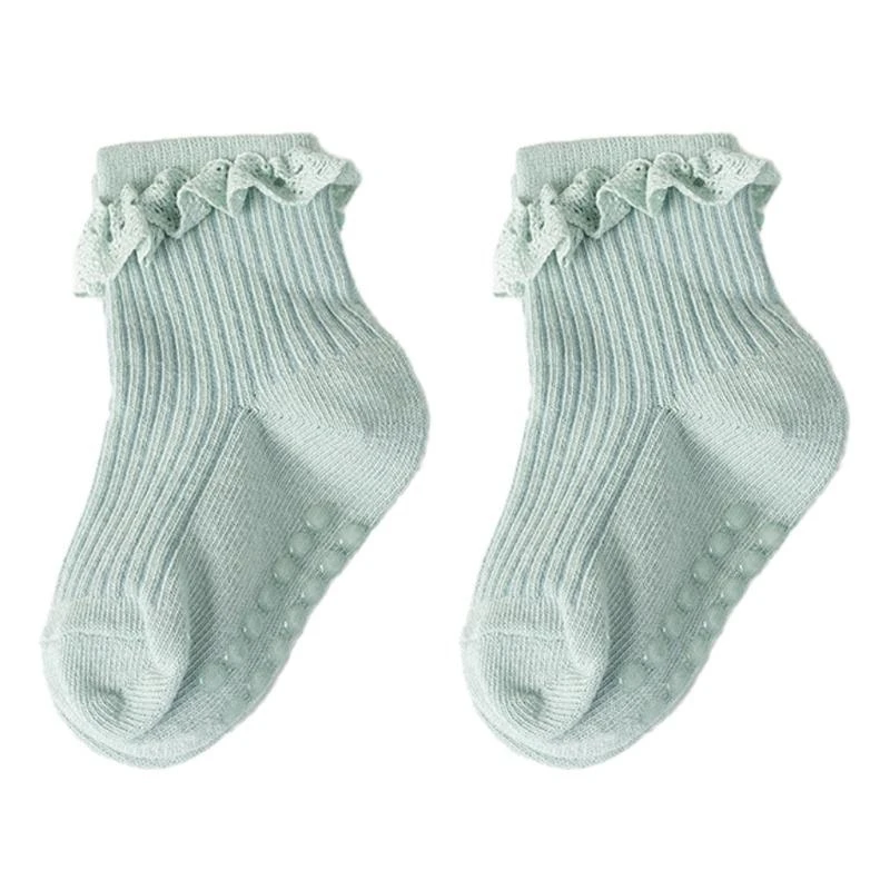 1 Pair Baby Lace Ruffled Socks 0-6 Months Infant Girls Foot Wear Anti Slip Socks J0MF