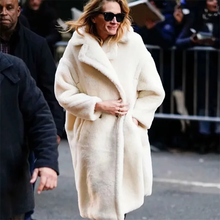 

Утепленное длинное пальто из искусственного меха для женщин, теплое, осеннее, новинка 2025 года, молодежная модная верхняя одежда на меховой подкладке