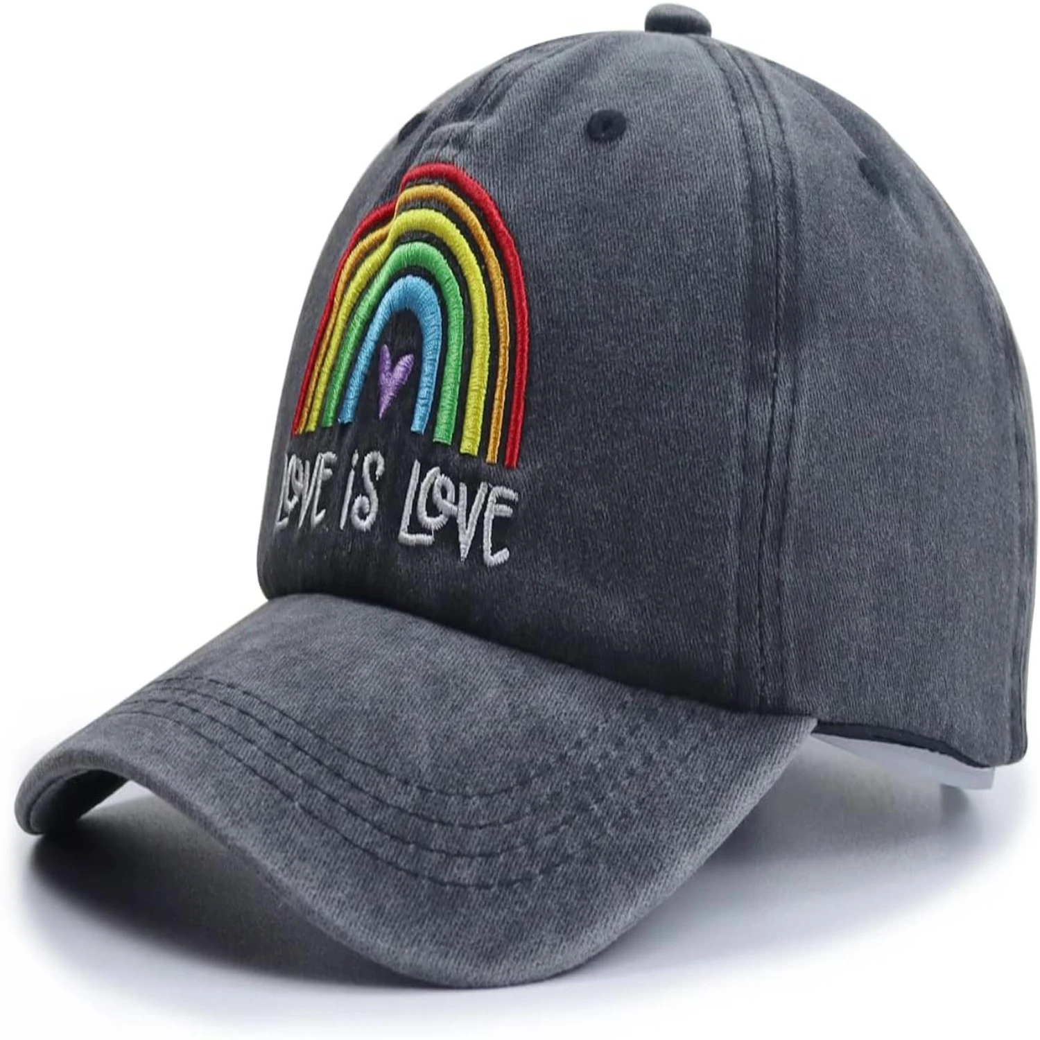 Fun and Colorful Adjustable Rainbow Love is Love Embroidered Baseball Hat - Vibrant LGBT Gay Pride Cotton Cap for Men and Women