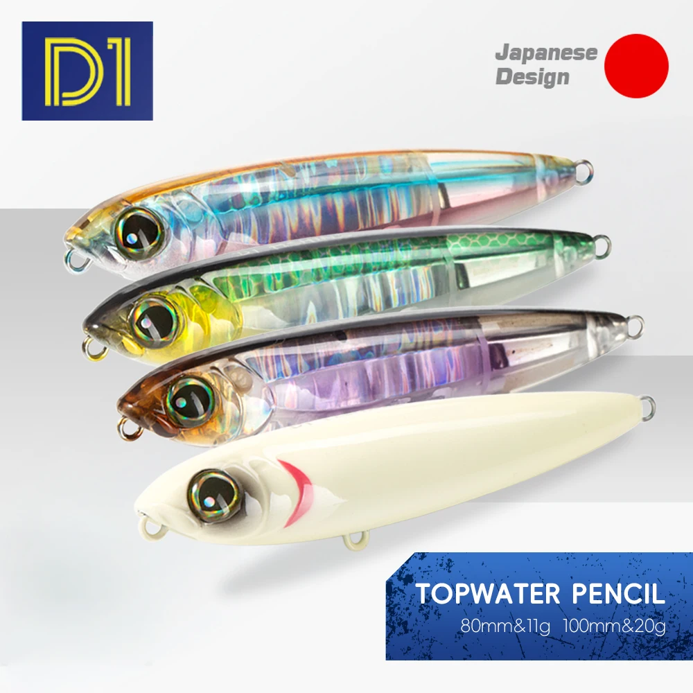 

D1 Floating 3DR Pencil Fishing Lure 80mm/11g 100mm/20g Topwater Floating Hard Bait Artificial Fishing Lures Tackle For Seabass