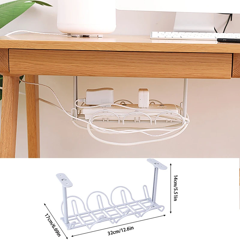 Under Desk Cable Management Tray Cord Organizer Wire Socket Hang Holder Power Strip Rack Punching Kitchen Storage Home Tools