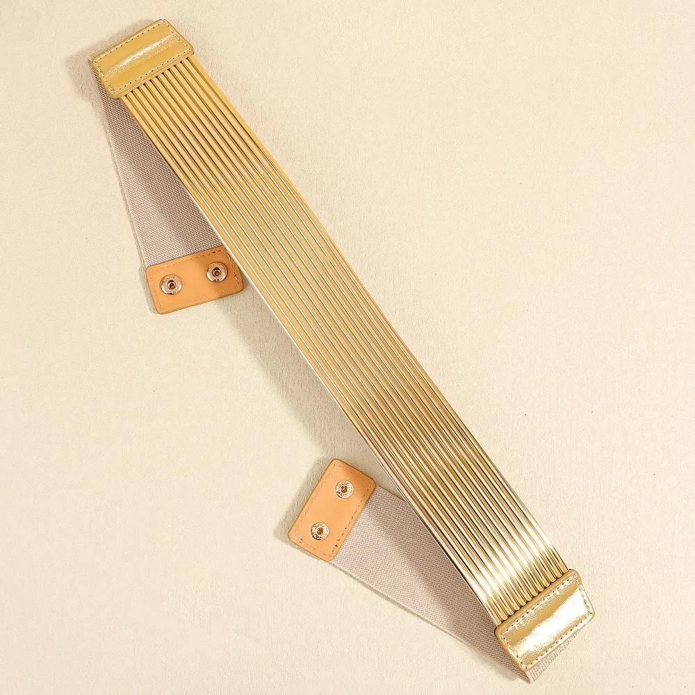 Cinturón de cintura dorado a la moda, cinturilla ancha y brillante, cinturón elástico con botones para mujer