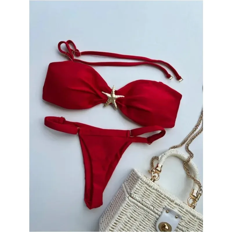 2026 New Sexy Solid Micro Bikini Set Strapless Split Swimsuit Thong Bathing Suit Women Swimwear Biquini Suit Up Bikinis Mujer