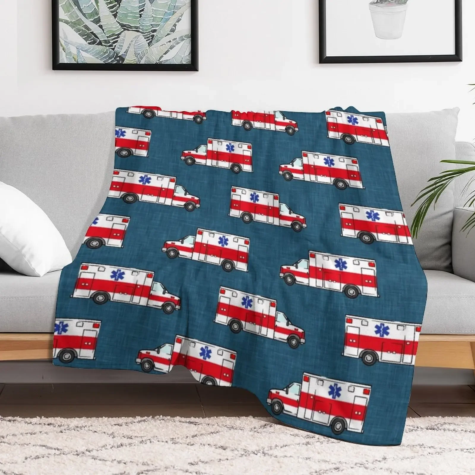 Ambulance on Dark Blue Throw Blanket Moving Luxury Summer Blankets