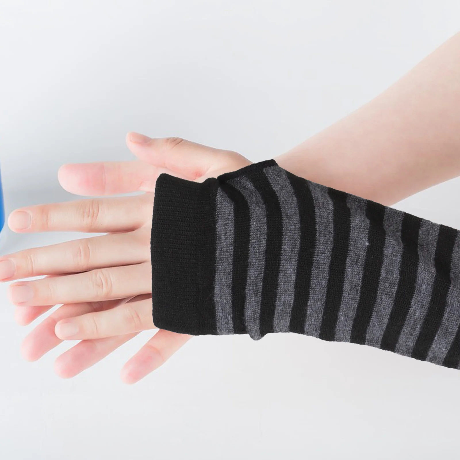 

4Pairs Women Fingerless Gloves Striped Knitted Elbow Length Arm Warmers Soft Warm Comfortable Autumn Winter Arm Sleeves