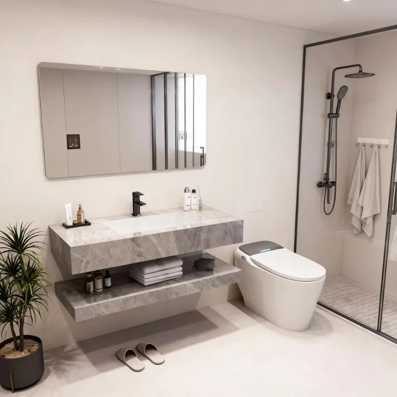 Popular Wholesale Ceramic Washbasin Bathroom Smart Mirror Modern Full Wall-mounted Vanity Combo 5 Year Warranty Villa Hotel