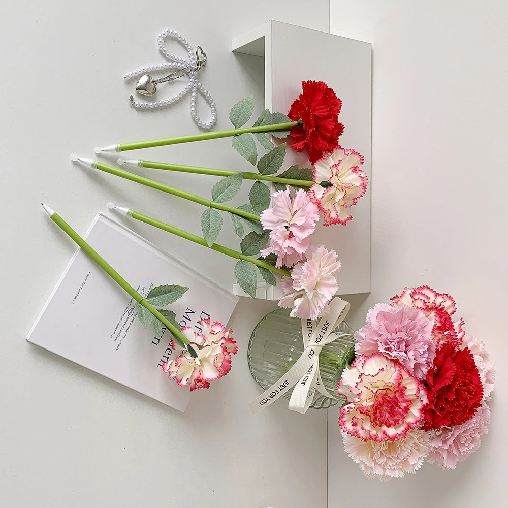 24 pcs Realistic Carnation Flower Shaped Ballpoint Pen Multifunctional Desktop Decorative for Students Daily Use Wedding Favors