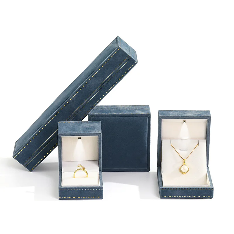 Velvet Jewelry Box with LED Lighting High-End Ring Earring Necklace Bracelet Storage Box Jewelry Display Case Gift Packaging Box