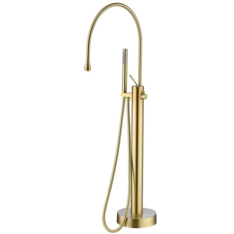 Tuqiu Bathtub Faucet Set Floor Decked Brass Rotate Spout Brush Gold  Bathtub Mixer Morden Style Bathroom Taps