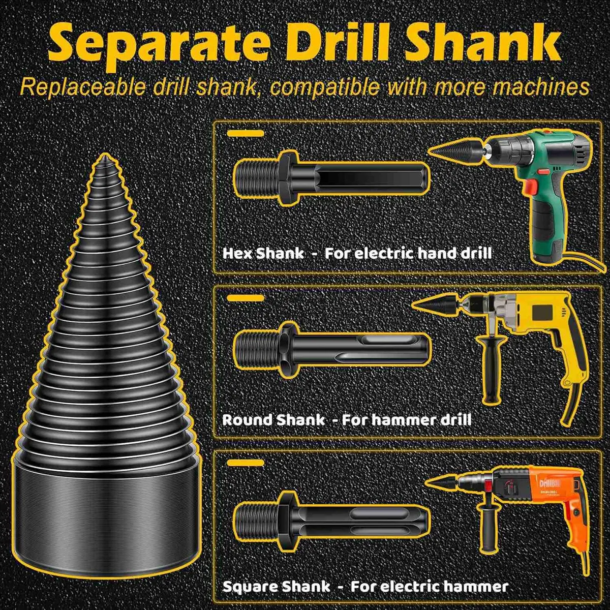 DT35BG 5 Pcs Firewood Log Splitter Drill Bit,Removable Splitter Drill Bits, Cones Kindling Splitter, Splitting Drill Bit view 6