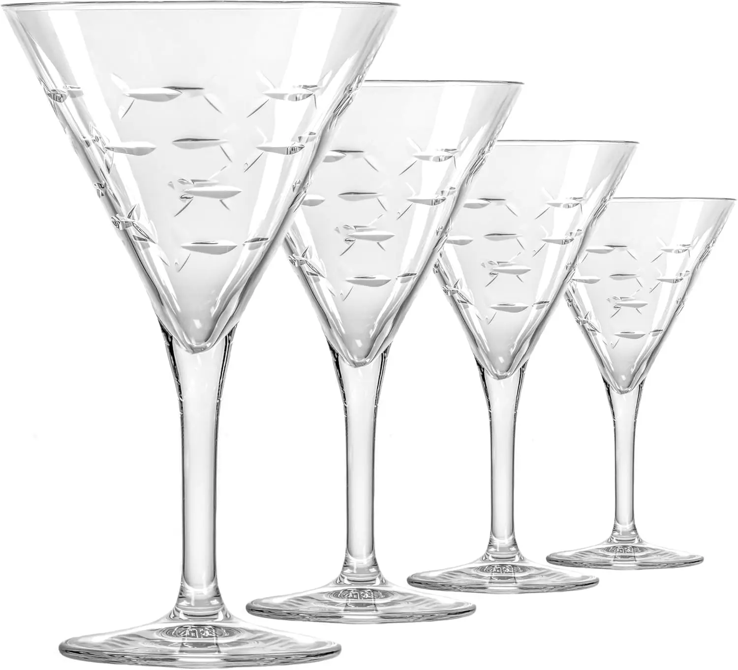 

Diamond-Wheel Engraved Fish Martini Glasses Set of 4, Lead-Free, Dishwasher Safe, 7.5 oz