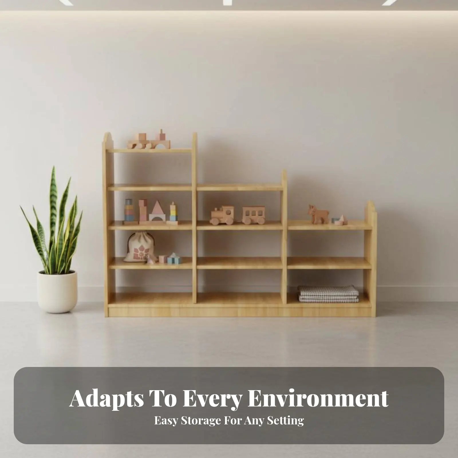 Etagere-en-bois-multi-compartiments-finition-bois-naturel-centre-d'organisation-pour-salle-de-jeux-design-securise-pour-les-enfants-hauteur-adaptee-aux-enfants