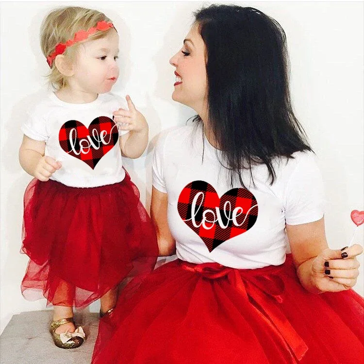 Mommy + Me Matching Valentine's Day Tee Mother Daughter Valentines Day Matching Outfits Summer Short Sleeve O-neck Shirts