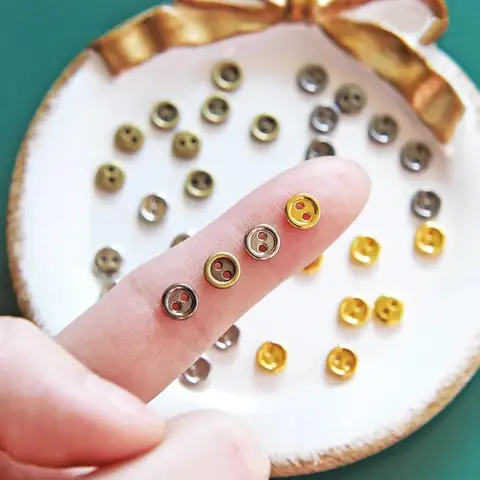 100pcs 3mm Metal Buttons Mini Buttons for Dolls Clothes 2 Holes Sew Button for Needlework Round Buckles Handmade Accessories