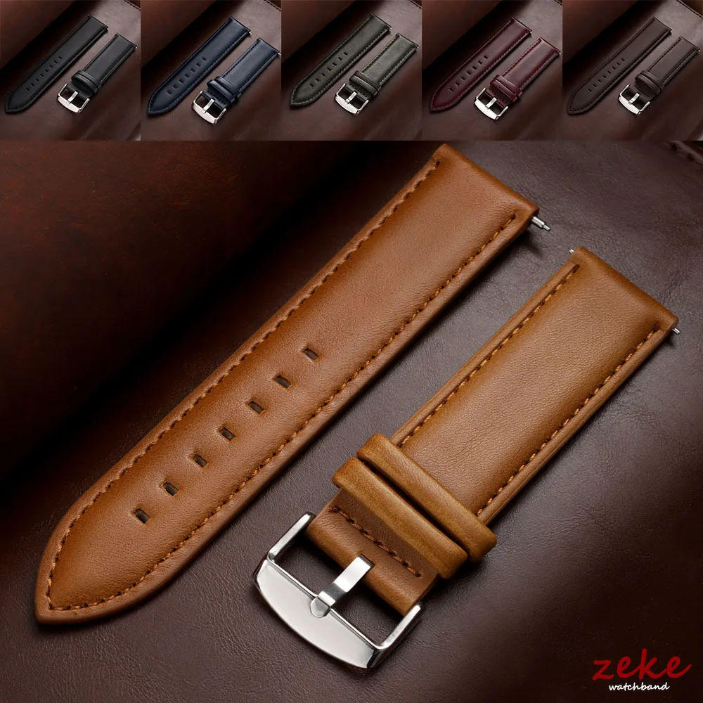 Bracelet de montre de remplacement en cuir véritable, 18mm, 20mm, 22mm, 24mm, marron vintage, à dégagement rapide, pour hommes et femmes