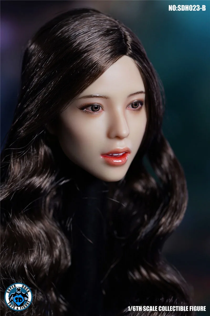 SUPER DUCK SDH023 1/6 Asian Pretty Girl Head Sculpt Carving Model Fit 12'' Suntan Skin Female Soldier Action Figure Body Dolls