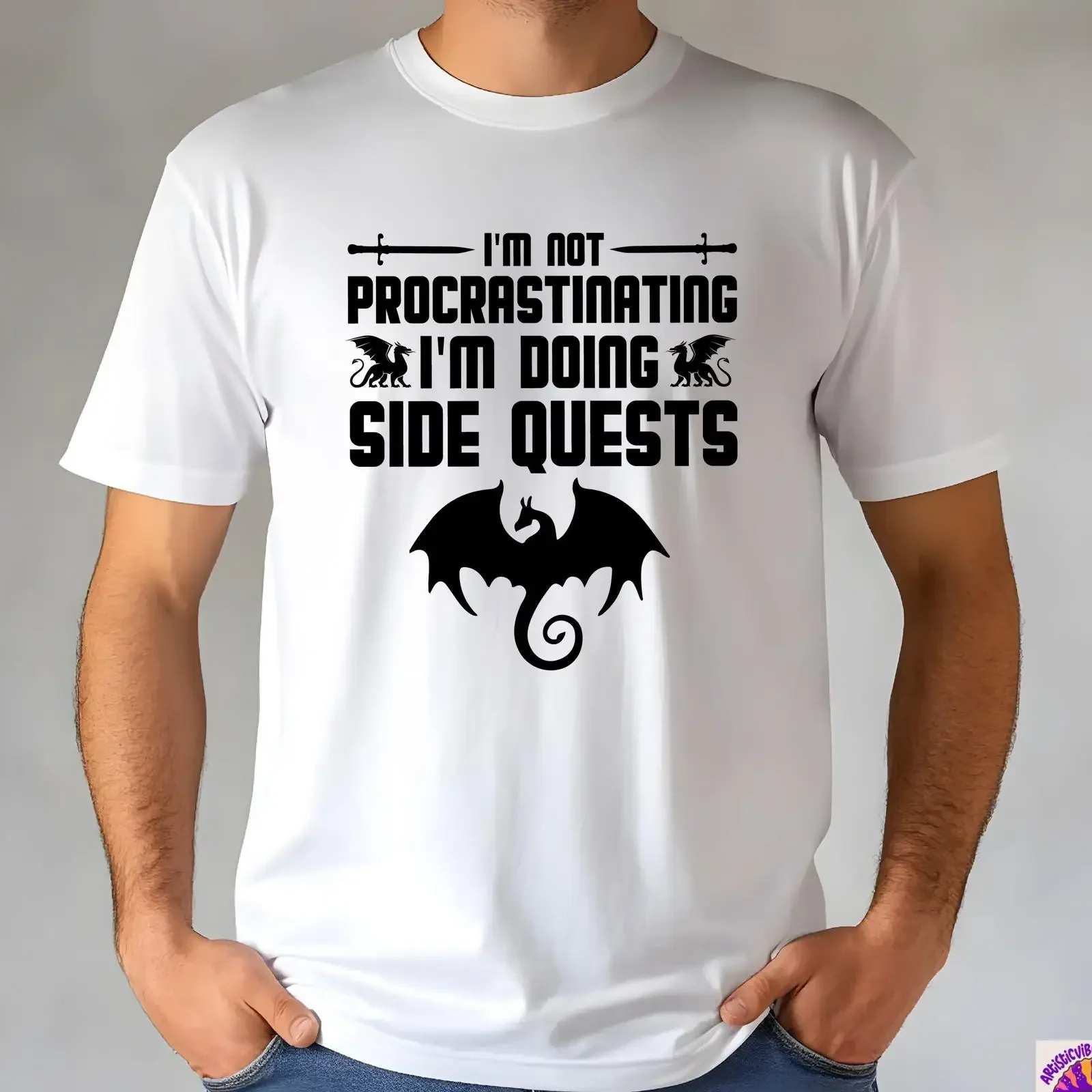 I'm Not Procrastinating Doing Side Quests T Shirt Funny Dragon RPG Gamer Fantasy Gaming Nerd Casual vintage Washed Versatile