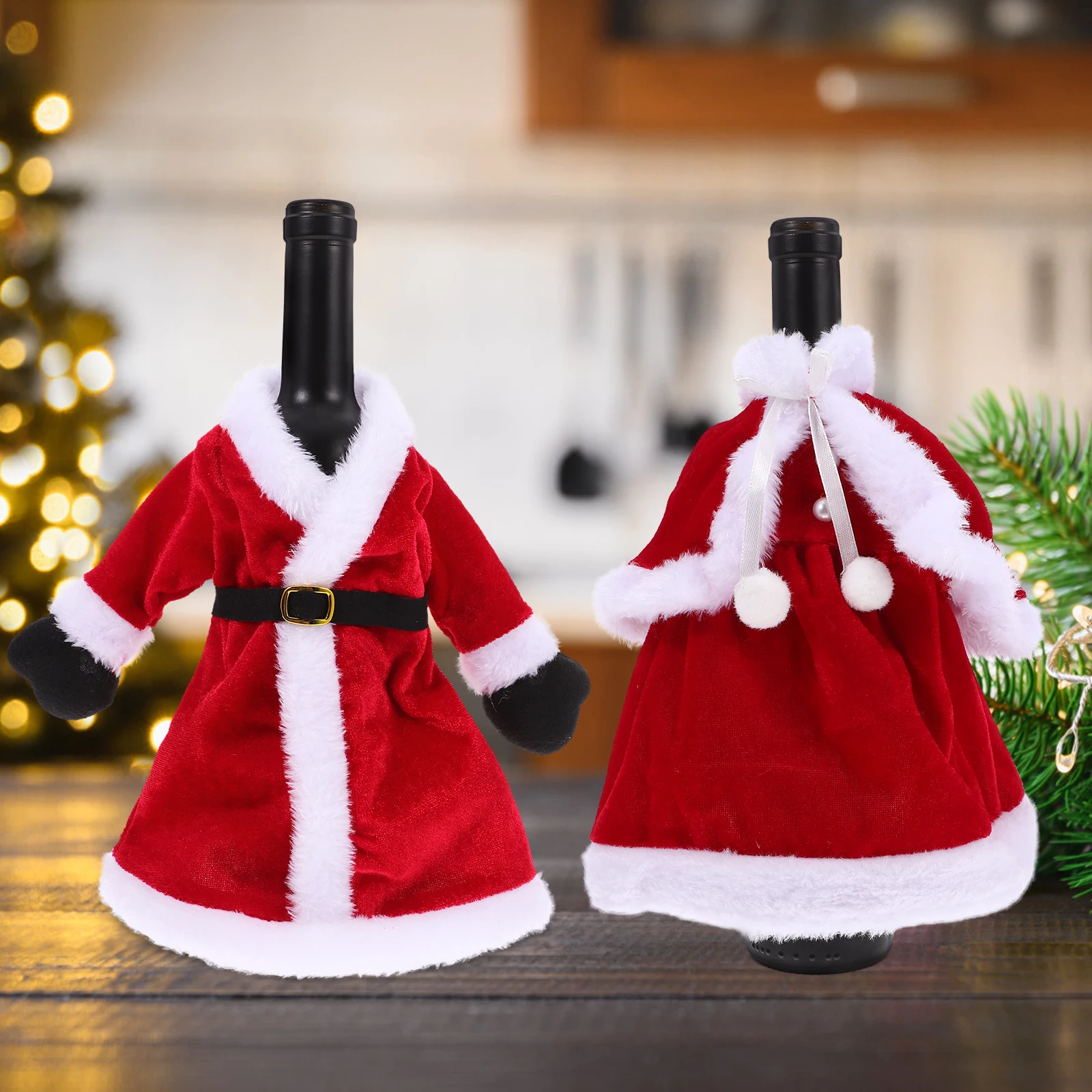 

2 Pcs Christmas Party Bottle Wine Decorations Holiday Drinks Carrier Decorative Cover Dress