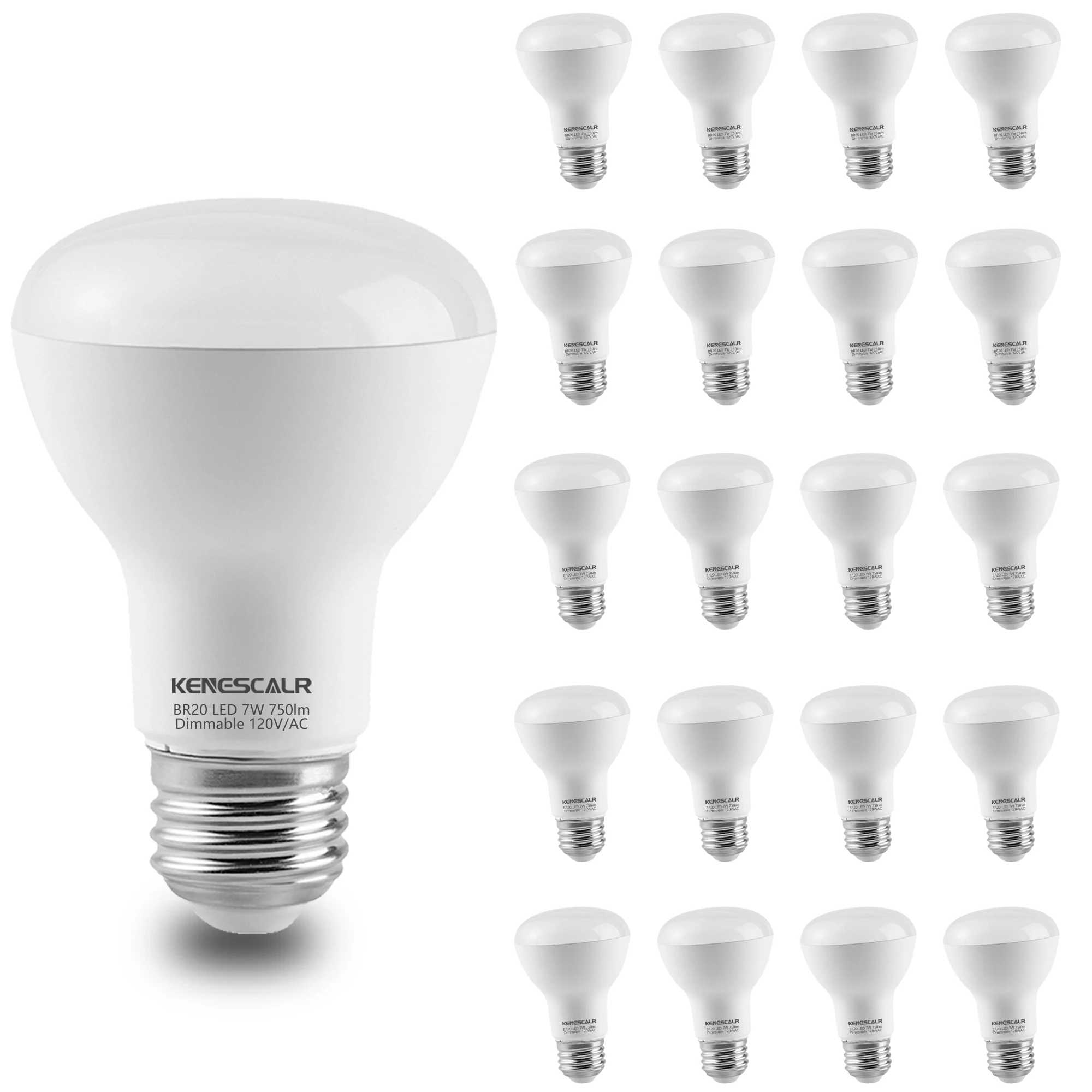 20-Pack BR20 LED Bulb 5000K Daylight White 7W 50W 60W Equivalent 750LM Dimmable E26 Base Indoor Flood Light Bulbs