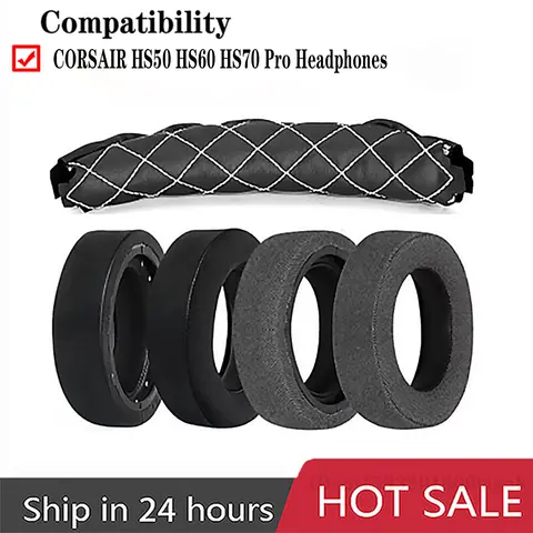 Almohadillas para los oídos HS7, almohadillas de repuesto compatibles con auriculares Corsair HS70 HS50 HS60 Pro HS75 XB, almohadillas de tela más gruesas