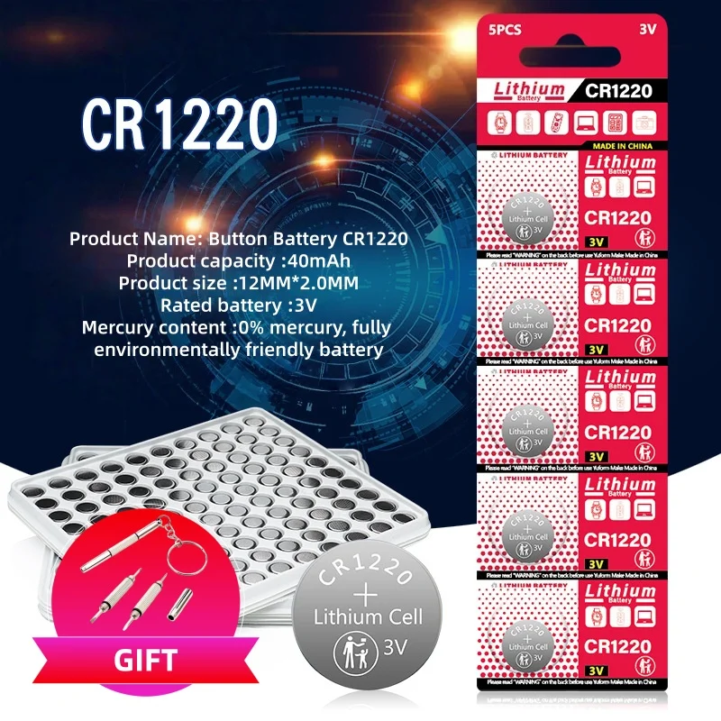 

CR1220 3V Lithium Battery CR 1220 LM1220 BR1220 KCR1220 For Toy Watch Scale Calculator Car Remote Control Mouse Button Coin Cell