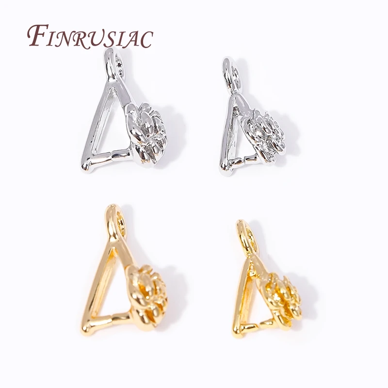 Jewelry Clamp Pinch Clip Bail Hooks Accessories 18K Gold Plated Brass Flowers Charm Pendants Connector For DIY Earrings Making