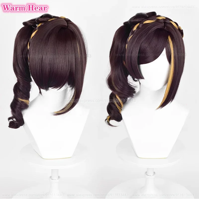 Chiori cosplay short wig 43cm brown highlights yellow blonde tail clip wig heat resistant hair Halloween party wigs